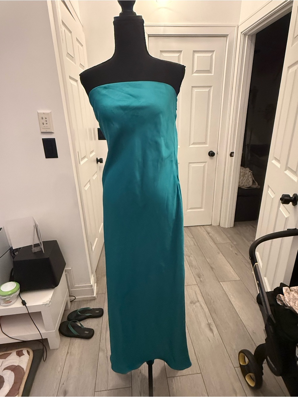 Strapless Satin Teal Evening Gown
